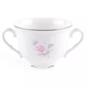 чашка бульонная CMIELOW Рококо Бледная роза отводка платиной 330мл фарфор