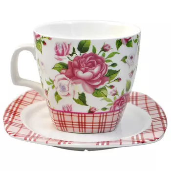 чашка с блюдцем Клетка (цветы) 220мл фарфор