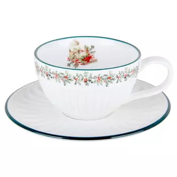 чашка с блюдцем Новогодний венок 400мл фарфор
