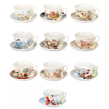 чашка с блюдцем SIJ Новогодняя 220мл фарфор микс дизайна