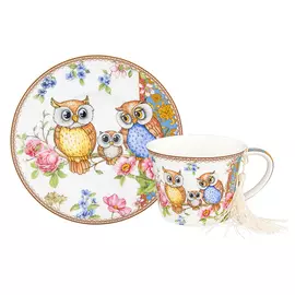 чашка с блюдцем Совушки 270мл фарфор