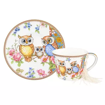 чашка с блюдцем Совушки 270мл фарфор