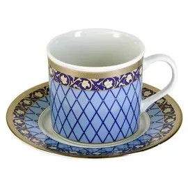 чашка с блюдцем THUN Cairo Сетка на синем, отводка платина 250мл 15,5см фарфор