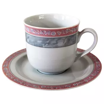 чашка с блюдцем THUN Яна Серый мрамор с розовым кантом 215мл 15см фарфор