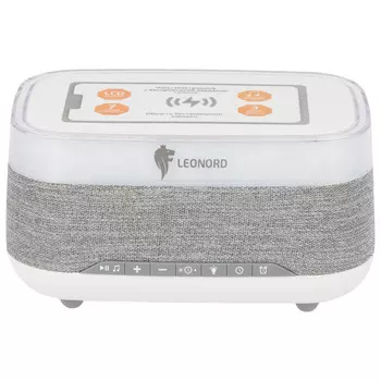 часы электронные LEONORD LE-1404 беспроводная зарядка для телефона/будильник белый/серый