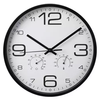 часы настенные KOOPMAN с термометром и гигрометром D305мм черные полипропилен