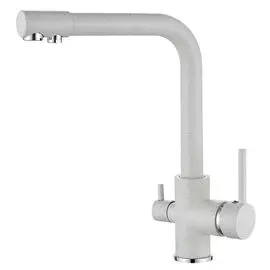 cмеситель для кухни LEDEME L4055W-3 канал для фильтра хром белый гранит