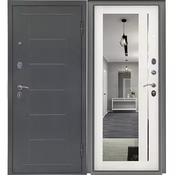 дверь входная Титан зеркало 2050х860х75мм левая металл, МДФ