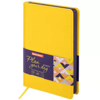 ежедневник недатированный BRAUBERG Rainbow А5 136л желтый под кожу