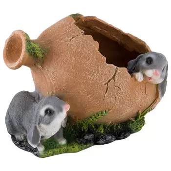 фигура садовая Амфора с зайцами 18см полистоун