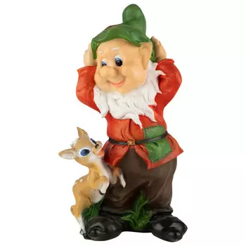 фигура садовая Гном с олененком 50см полистоун