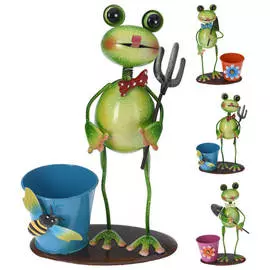 фигура садовая кашпо Лягушка с ведром 30см металл в асс-те
