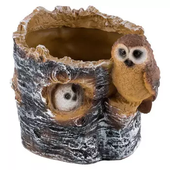 фигура садовая кашпо Пенёк березовый с совами 15см полистоун
