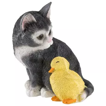 фигура садовая Котенок рыжий с уточкой 19см