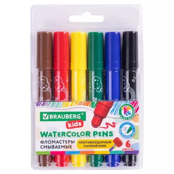 фломастеры BRAUBERG KIDS 6цв смываемые противоударный наконечник