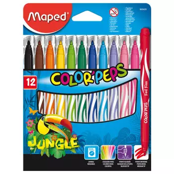 фломастеры MAPED Color'Peps Jungle 12 цветов смываемые вентилируемый колпачок