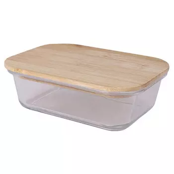 форма для запекания 16,95х12,35х6см 0,64л прямоугольная с крышкой жаропрочное стекло, бамбук
