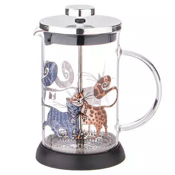 френч-пресс AGNESS Котики 600мл термостекло, нерж.сталь