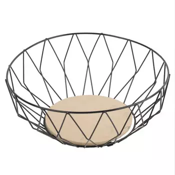 фруктовница TODELIA Black&Wood 28x12см круглая металл, дерево чёрный