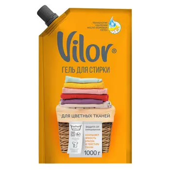 гель для стирки VILOR для цветных тканей 1000г дой-пак