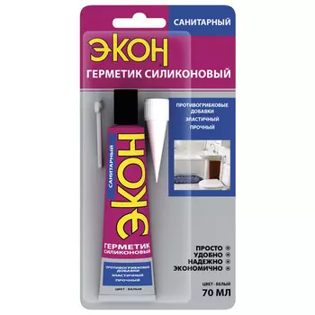 герметик силиконовый ЭКОН санитарный 70мл белый, арт. 3002430