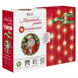 гирлянда-занавес Мерцающий 2х1,5м 300LED теплый белый