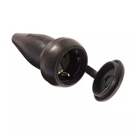 гнездо резиновое 16А/250В IP44 круглое с крышкой черный