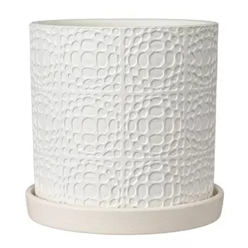 горшок бетонный с поддоном иллюзия белый цилиндр 1,82 л