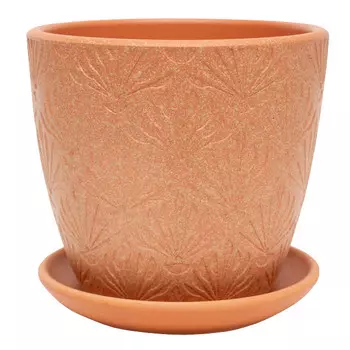 горшок бетонный с поддоном Веер бутон 1,3л d15 h13 терракота