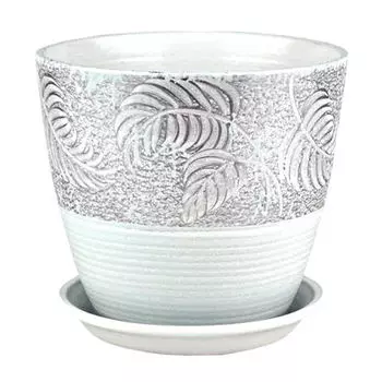 горшок керамический с поддоном Бутон палеолит 1л d12см h11см бело-серый