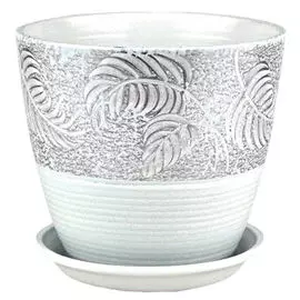 горшок керамический с поддоном Бутон палеолит 3,8л d18см h18см бело-серый