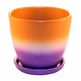 горшок керамический с поддоном Радужный, 2,4 л, цвета фиолетовый, желтый