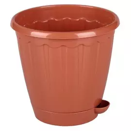 горшок с поддоном Рондо, 1 л, пластик, коричневый