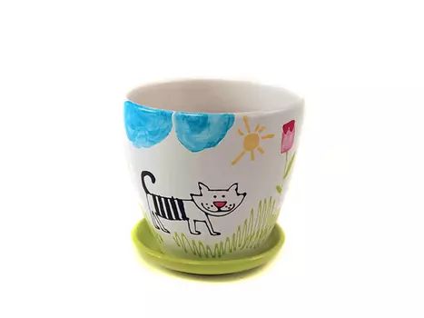 горшок с поддоном Веселые животные, 1,4 л, белый в ассортименте