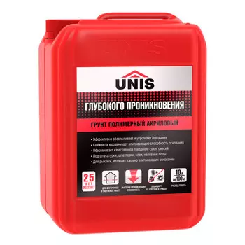 грунт акриловый UNIS глубокого проникновения 10л, арт.GRUNTGP-10