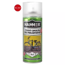 грунт-эмаль аэрозольная HAMMER по ржавчине 520мл RAL3020 красная, арт.ЭК000135098