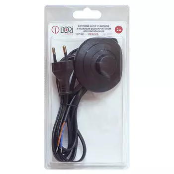 кабель для торшера DORI 2х0,5 2м 2А с выключателем черный