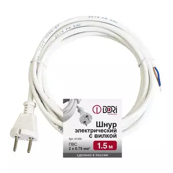 кабель с вилкой 2x0,75 1,5 м 6 А без выкл. белый