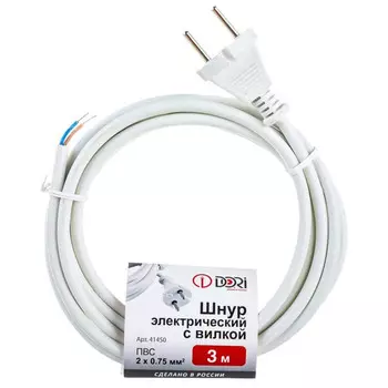 кабель с вилкой 2x0,75 3 м 6 А без выключателя белый