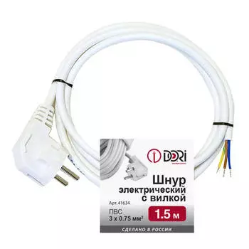 кабель с вилкой 3x0,75 1,5 м 6 А без выключателя белый