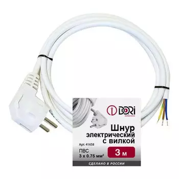 кабель с вилкой 3x0,75 3 м 6 А без выключателя белый
