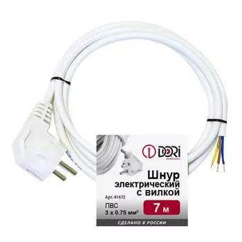 кабель с вилкой 3x0,75 7 м. 6 А без выключателя, белый