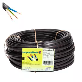 кабель ВВГп-нг ЭлПроКабель твердый плоский негорючий 3х1,5 ГОСТ 50м черный