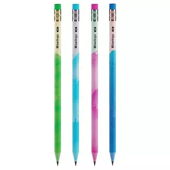 карандаш ч/г BERLINGO Heat круглый с ластиком пластик в асс-те