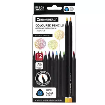 карандаши цветные BRAUBERG Black wood 12 12цв дерево