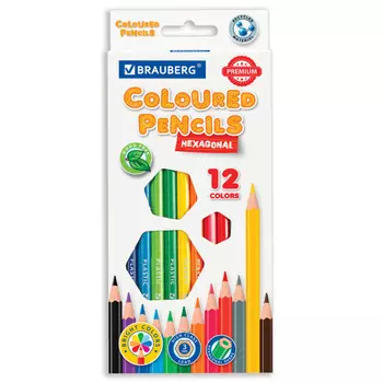 карандаши цветные BRAUBERG Premium 12цв пластиковые