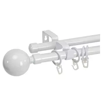 карниз телескоп. 2-рядный UGO LOKS 160-300см 16/19мм белый наконечник шар, арт.White Ш.