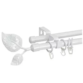 карниз телескоп. 2-рядный UGO LOKS 160-300см 16/19мм белый наконечник листик, арт.White Л.