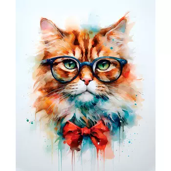 картина на холсте Кот в акварели 400х500мм