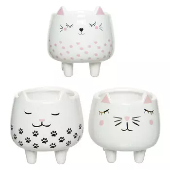 кашпо керамическое на ножках Кот 0,5л d8см h10см белый в асс-те
